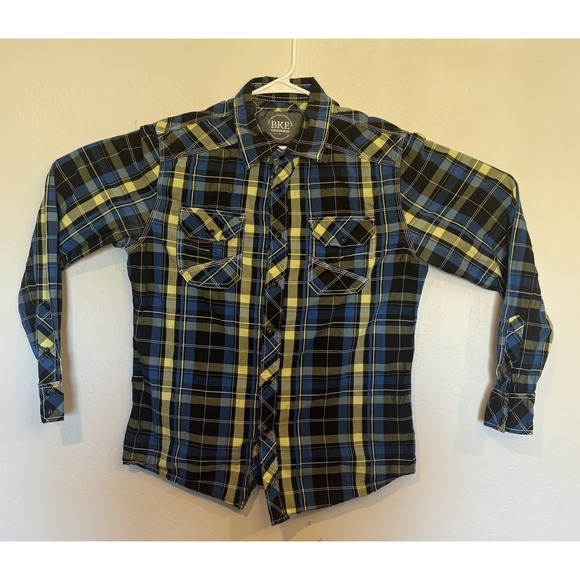 BKE Other - BKE Men's Athletic Fit Long sleeve Shirt Medium Black Blue Jamesport Snap Pearl